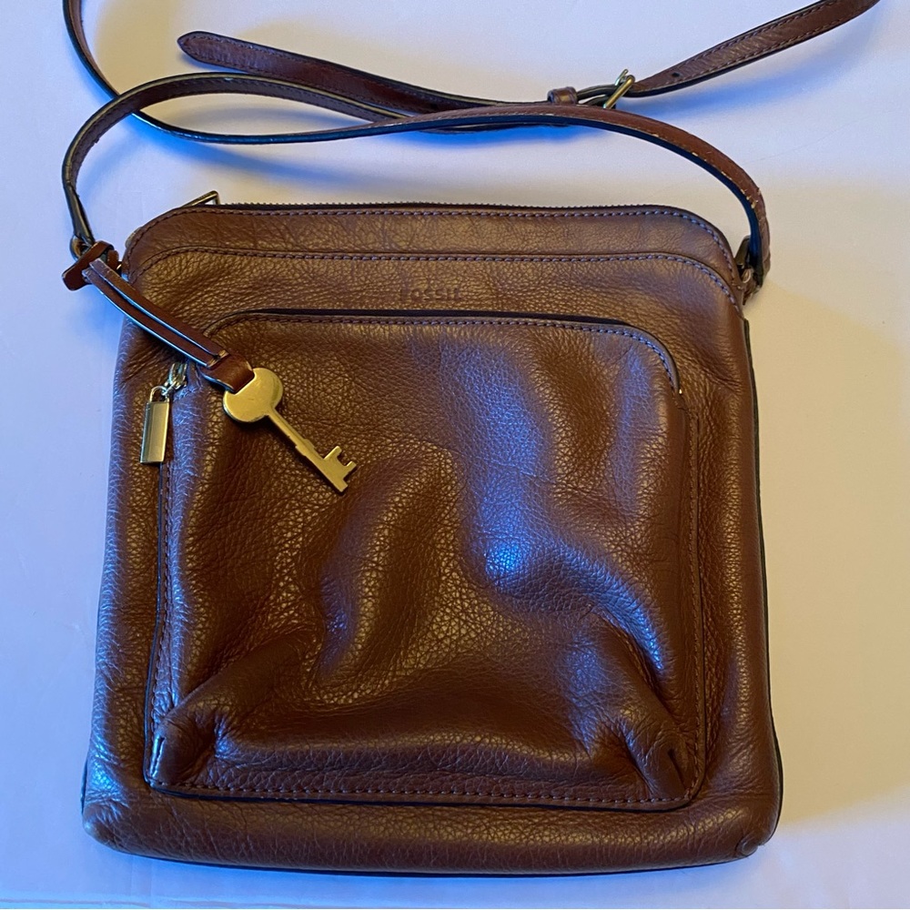 Fossil Brown Leather Crossbody Bag 9x9.5